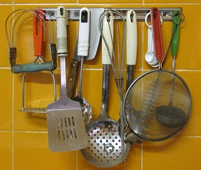 utensils used in a well equipped kitchen
